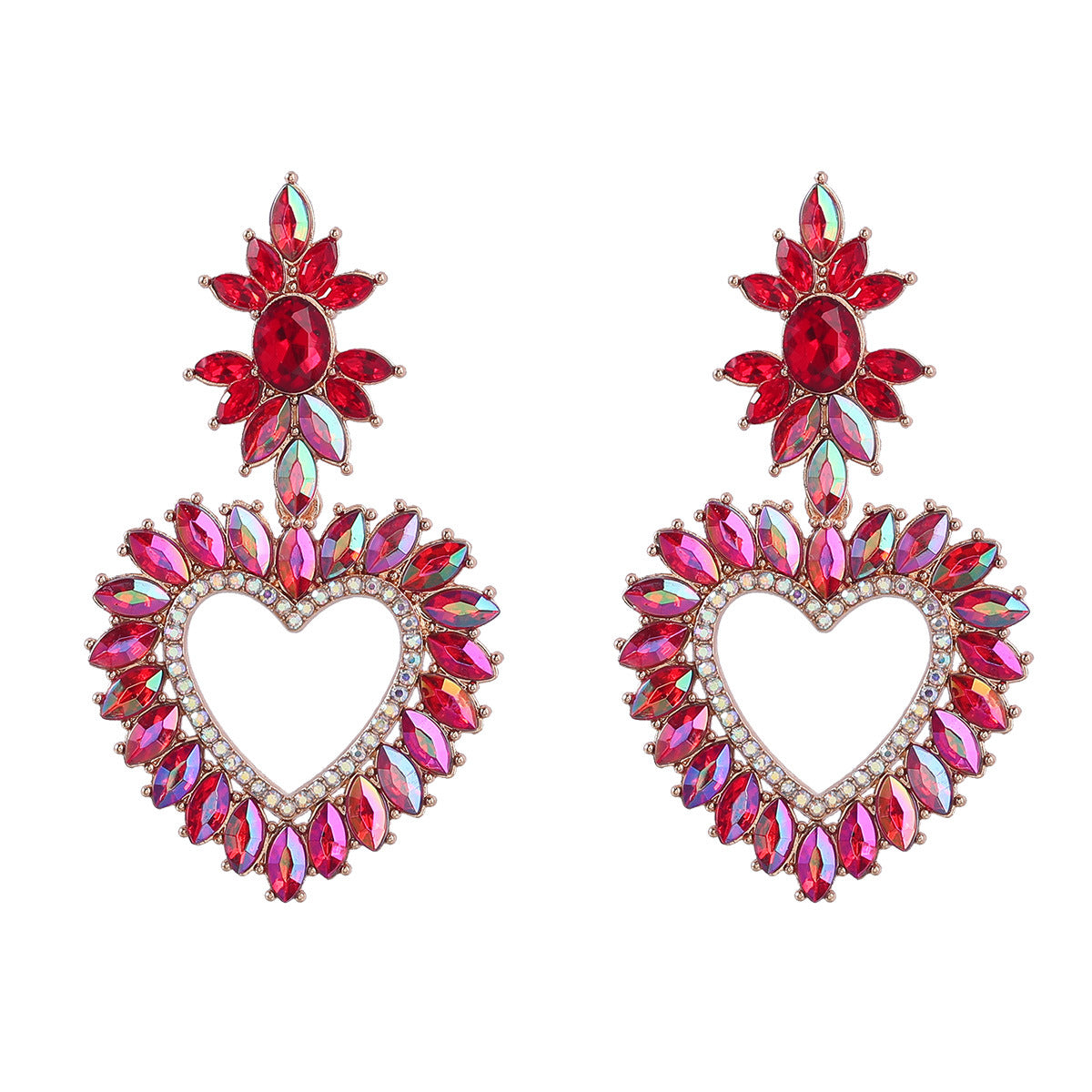 Wholesale Alloy Color Diamond Flower Love Shape Gemstone Earrings
